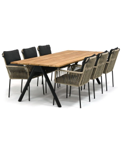 Novara Hatay/ Garrison Teak Lireo 240x95 cm dining tuinset 7-delig