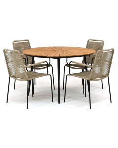 Novara Konya/ Garrison Teak Pila ø120 cm dining tuinset 5-delig