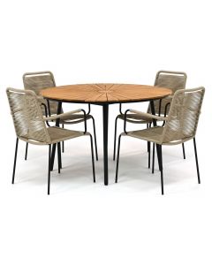 Novara Konya/ Garrison Teak Pila ø120 cm dining tuinset 5-delig